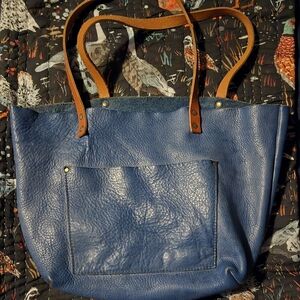 Portland Leather Navy Tote with Tan Straps